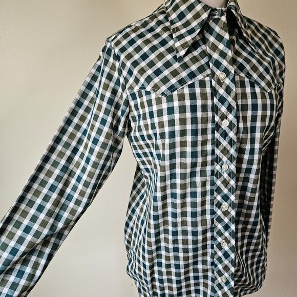 Wrangler Vintage 70s Green Plaid Western Shirt L - Picture 4 of 7